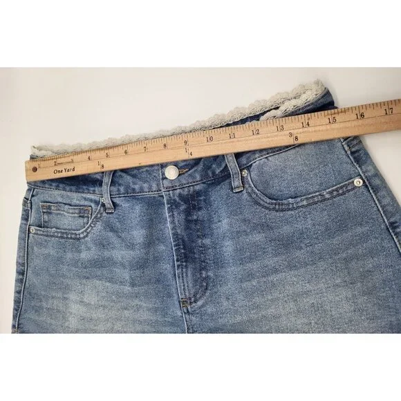 VANILLA STAR Juniors SZ 7 Lace Waist Jean Shorts Mini y2k style summer - Picture 5 of 10